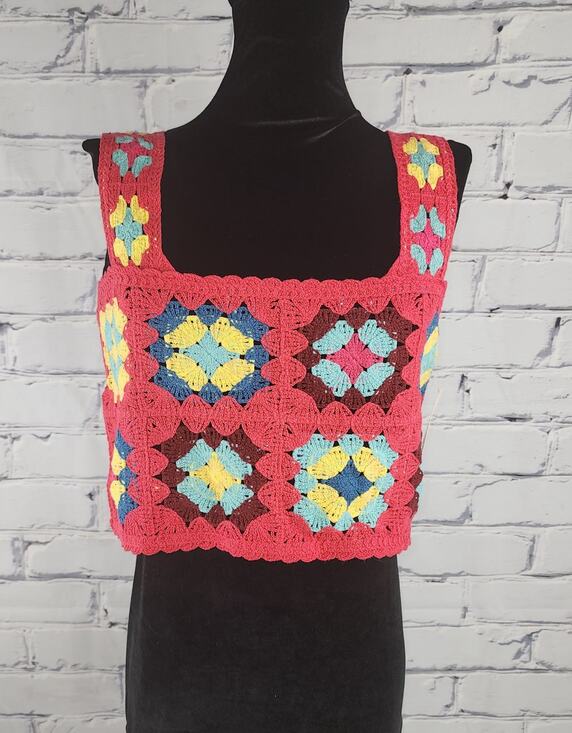 Witty Fox Sweaters - Witty Fox Top Women's S Crocheted Hippie Boho Cropped colorful fun festival 70's